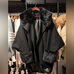 Black Coat with Faux Fur Trim
